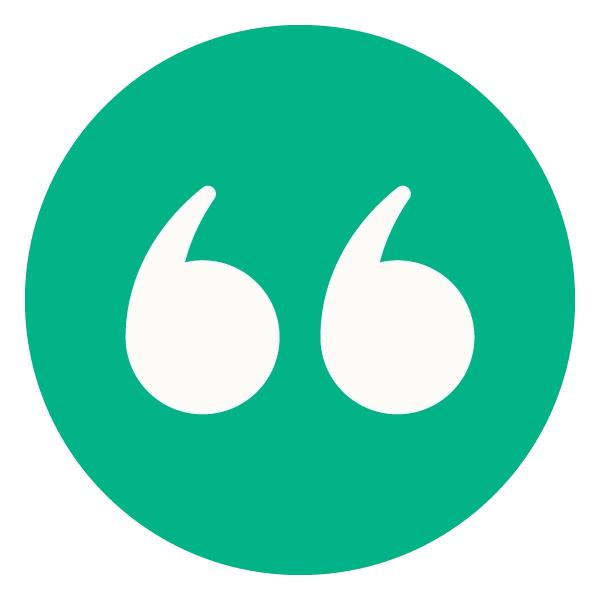 Green circular quotation marks icon.