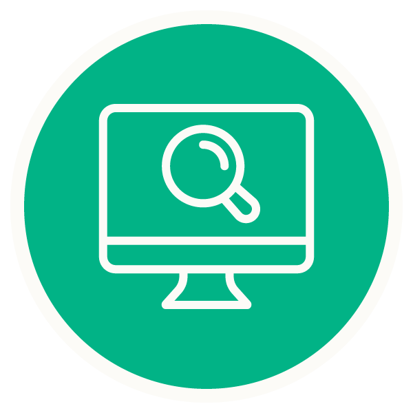 Green circular icon depicting an internet search.