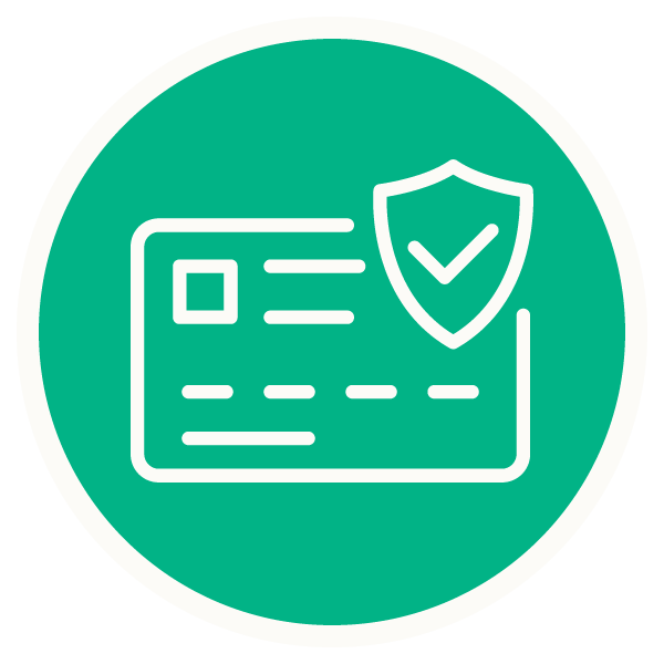 A green circular icon depicting secure payment options.